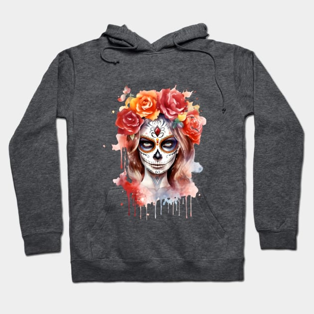 Female Sugar Skull with Roses Hoodie by Giorgi's